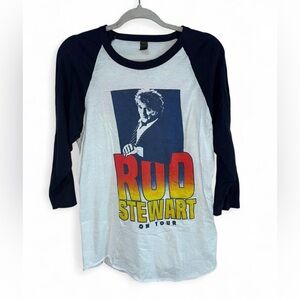 Rod Stewart On Tour Men's Raglan Shirt - Black and White Quarter Sleeve Small